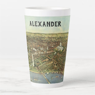 Tasse Latte Carte antique avec une vue panoramique de Washingt