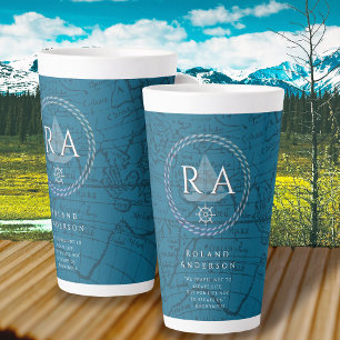 Tasse Latte Carte bleue monogramme de corde nautique