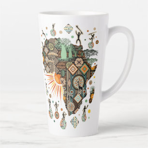 Tasse Latte Carte d'Afrique Éléments Tribaux Décoratifs Motif