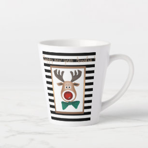 Tasse Latte Carte de cerf de Noël rayé noir blanc célébrer
