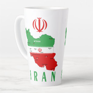 Tasse Latte Carte de l'Iran avec drapeau et emblème