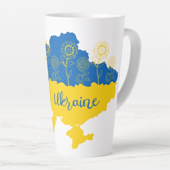 Tasse Latte Carte de l'Ukraine avec tournesol et drapeau ukrai (Angle droit)