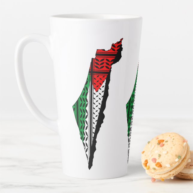 Tasse Latte Carte de Palestine avec drapeau et Motif Keffiyeg (En situation)