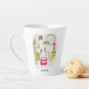 Tasse Latte Carte stylisée Londres Angleterre Nom des repères
