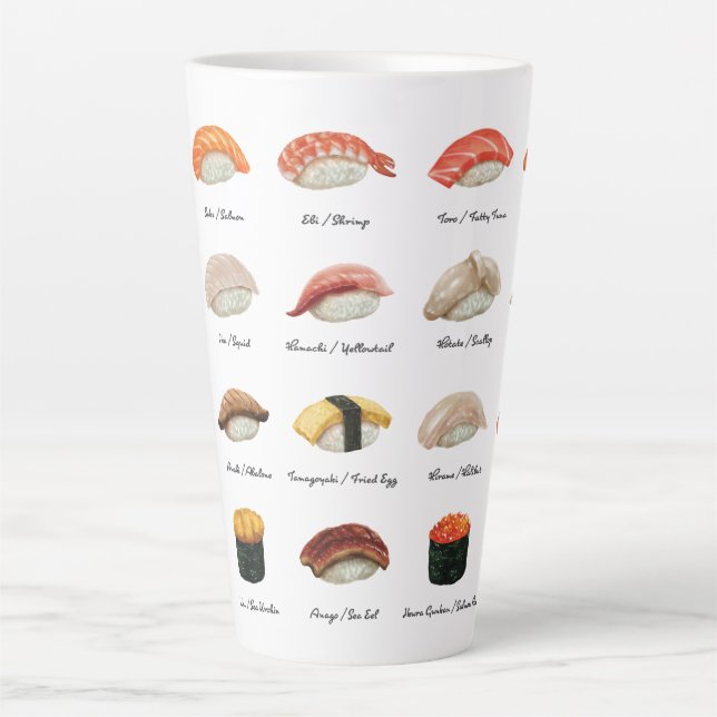 Tasse Latte Carte Sushi Aquarelle (Devant)