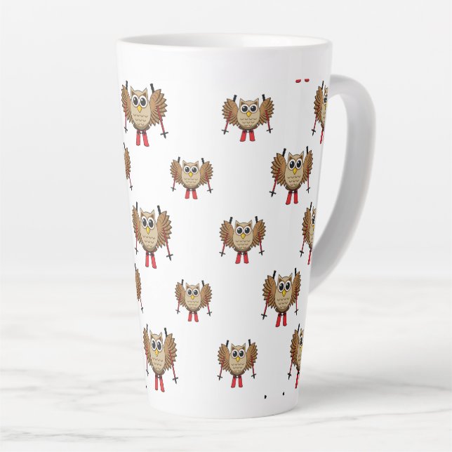 Tasse Latte Cartoon de ski de Chouette (Angle droit)