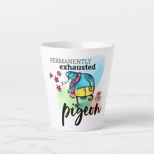 Tasse Latte Cartoon d'oiseau Pigeon Cute, Épuisé De Façon Perm (Devant)