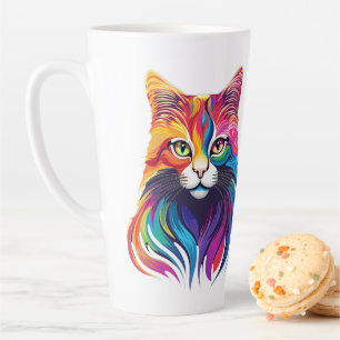 Tasse Latte Cat Maine Portrait Coon Couleurs arc-en-ciel