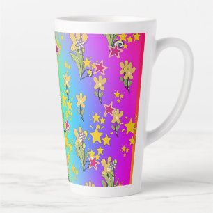 Tasse Latte Cercle Bleu Violet De Bouquets Floraux