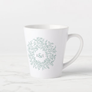 Tasse Latte Cercle vert feuille mariage cadeau monogramme