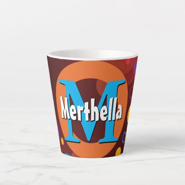 Tasse Latte Cercles vibrants Anneaux Monogramme rétro Personna (Devant)