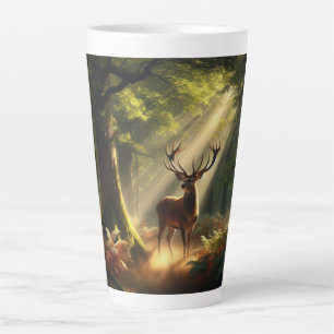 Tasse Latte Cerf dans la forêt matinale