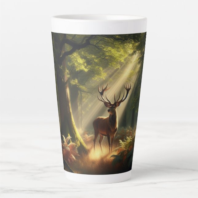 Tasse Latte Cerf dans la forêt matinale (Devant)