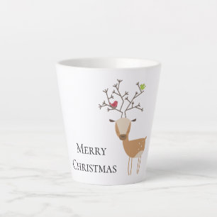 Tasse Latte Cerf de Noël avec oiseaux
