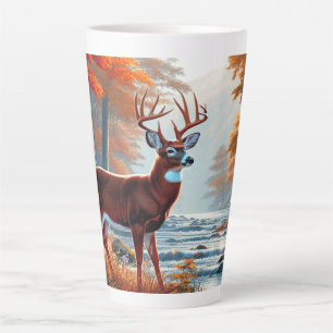 Tasse Latte Cerf majestueux debout près d'une rivière dans la