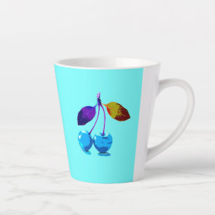 Tasse Latte Cerises bleu clair vif Pop Art