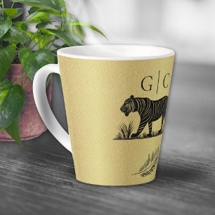 Tasse Latte Cet élégant Monogramme Motif Gold Black