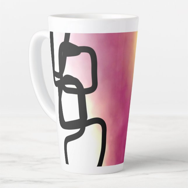 Tasse Latte Chaîne de blocage : Abstrait rose, jaune, noir et  (Angle gauche)