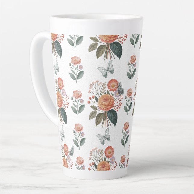 Tasse Latte Charme à fleurs avec ailes de papillon (Angle gauche)