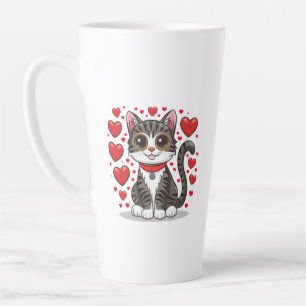 Tasse Latte Chat avec symboles d'amour Clipart-85245