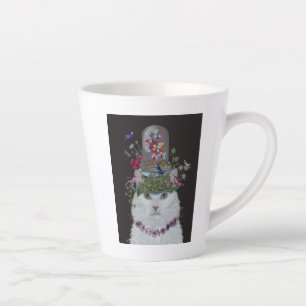 Tasse Latte Chat blanc avec cloche papillon