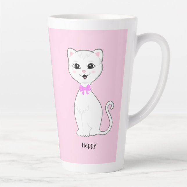 Tasse Latte Chat blanc sur rose clair (Droite)