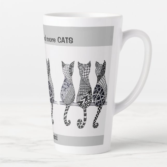 Tasse Latte Chat...chat...et plus de chats assis sur un bûcher (Droite)