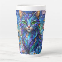 Chat Cosmique Vitrail Surréaliste Yeux Bleus Verts