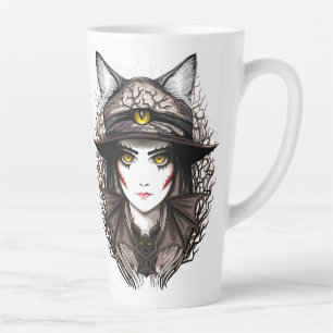 Tasse Latte Chat de sorcière Halloween Déplaisant Portrait mig