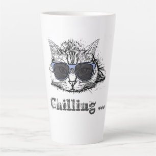 Tasse Latte Chat Drôle Chilling Avec De Mignonnes Lunettes De