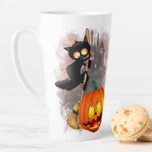 Tasse Latte Chat effrayé par Citrouille Fun Halloween caractèr