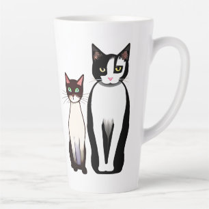 Tasse Latte Chat et chaton noir et blanc rétro moderne