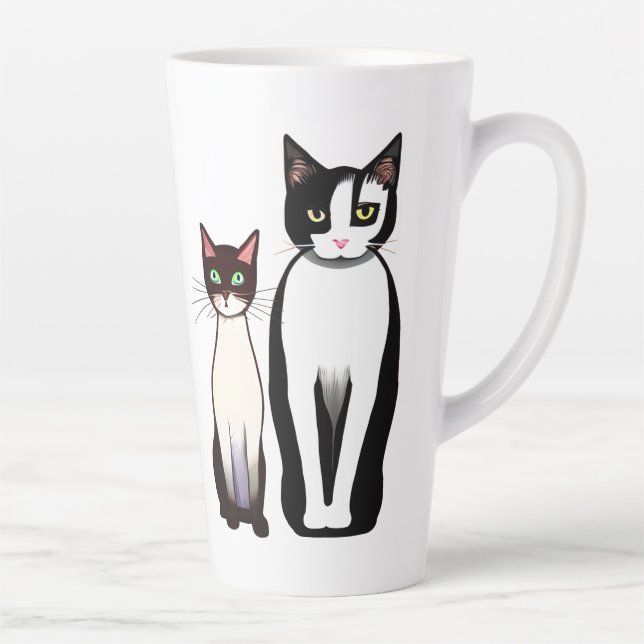 Tasse Latte Chat et chaton noir et blanc rétro moderne (Droite)
