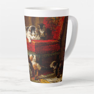 Tasse Latte Chat et chatons Jouer avec chaise