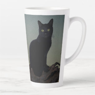 Tasse Latte Chat noir dans un arbre devant une Pleine lune