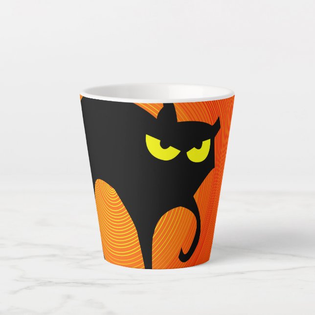 Tasse Latte Chat noir d'Halloween (Devant)