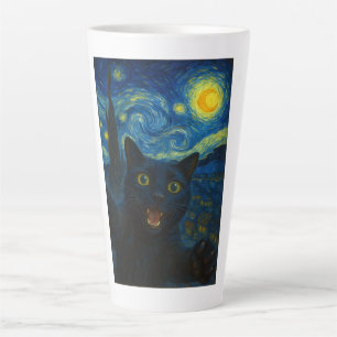 Tasse Latte Chat noir Starry Nuit Van Gogh Chat Selfie
