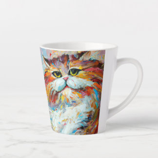 Tasse Latte Chat Pudgy coloré dans le style de Leonid Afremov.