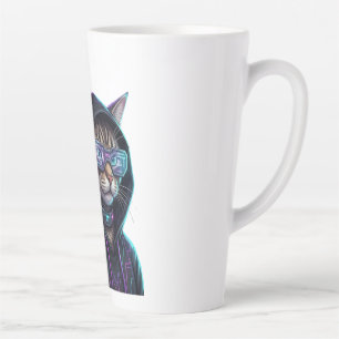 Tasse Latte Chat Tabby Cyberpunk Néo Néon Futuriste Joueur