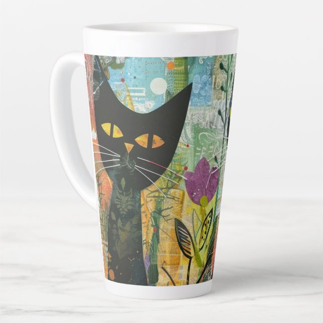 Tasse Latte Chats d'aquarelle de Boho - Art Feline de Terre (4 (Angle gauche)