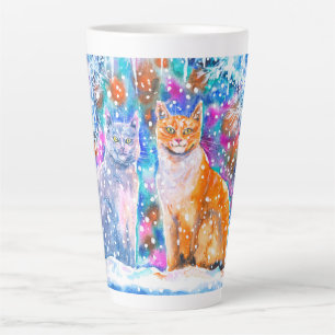 Tasse Latte Chats d'hiver Aquarelle Noël