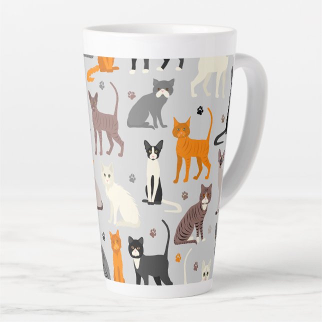 Tasse Latte Chats et Empreintes de pattes (Angle droit)