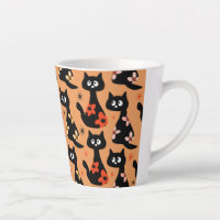 Chats noirs rétro-floraux (orange) en latte