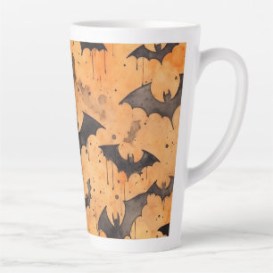 Tasse Latte Chauves-souris noires à l'aquarelle orange