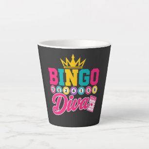 Tasse Latte Chemise Bingo Diva Couronne de Reine Chanceuse Bin
