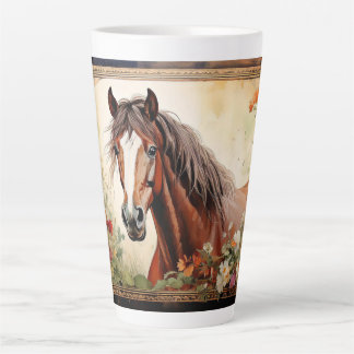 Tasse Latte Cheval de la baie et Fleurs sauvages