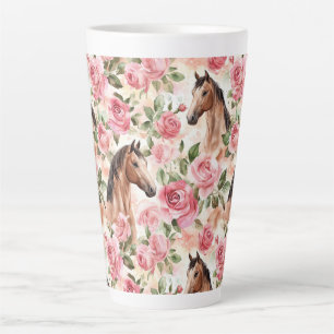 Tasse Latte Chevaux Jolies Roses Roses Rose Floral