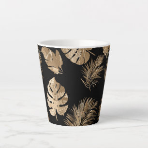 Tasse Latte Chic Black Gold Tropical Feuilles