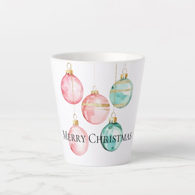 Tasse Latte Chic Blanc Mint Rose or ornements de Noël (Devant)