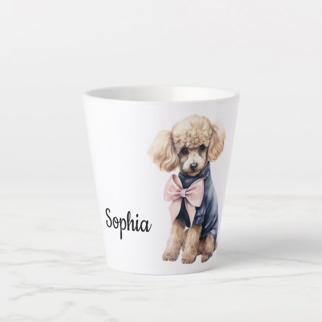Tasse Latte Chic Poodle en rose et bleu (Devant)